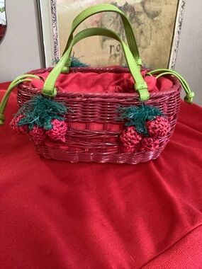 Vintage Michael Simon Red Strawberry Wicker Handbag